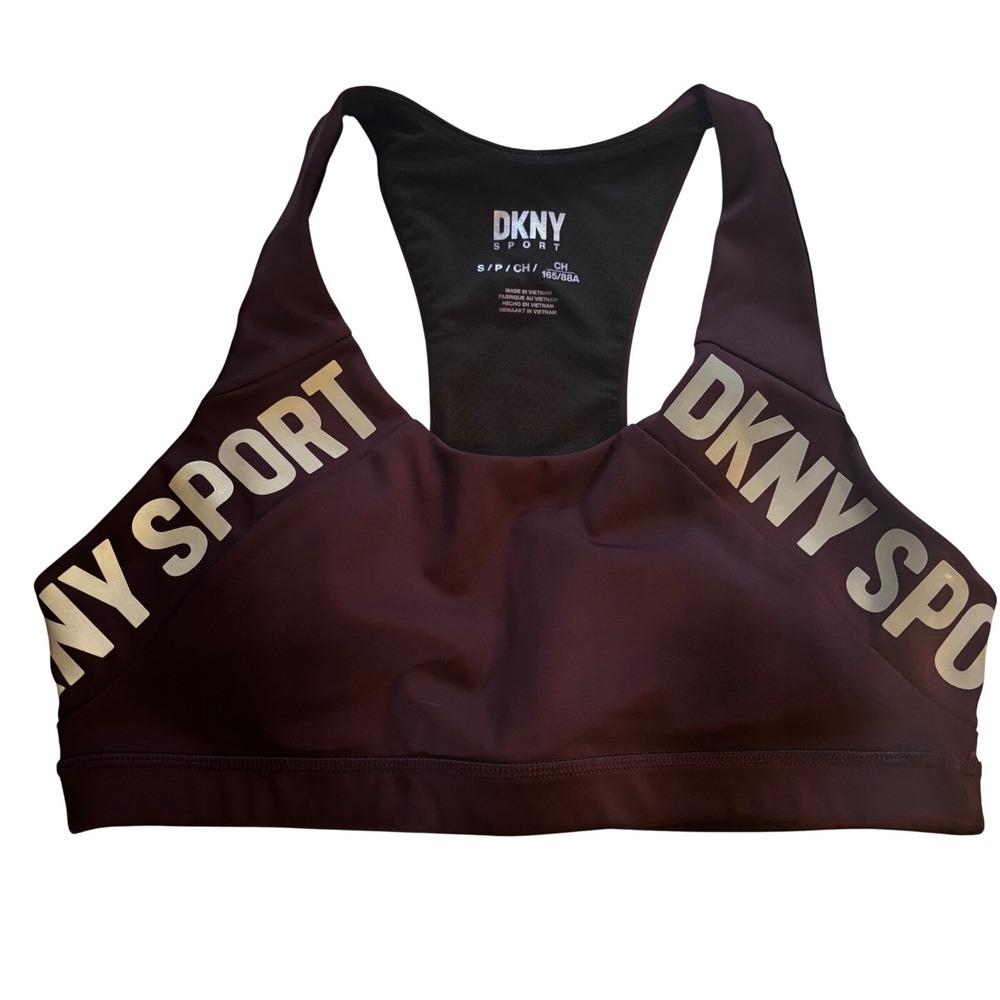 DKNY Women's Sports Bra Sz 8‎ Burgundy Sport Logo